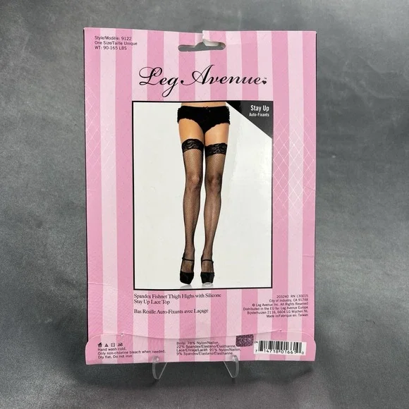 Leg Avenue One Size Black Fishnets Style 9122‎ Halloween Costume Silicone Lace - Picture 3 of 9